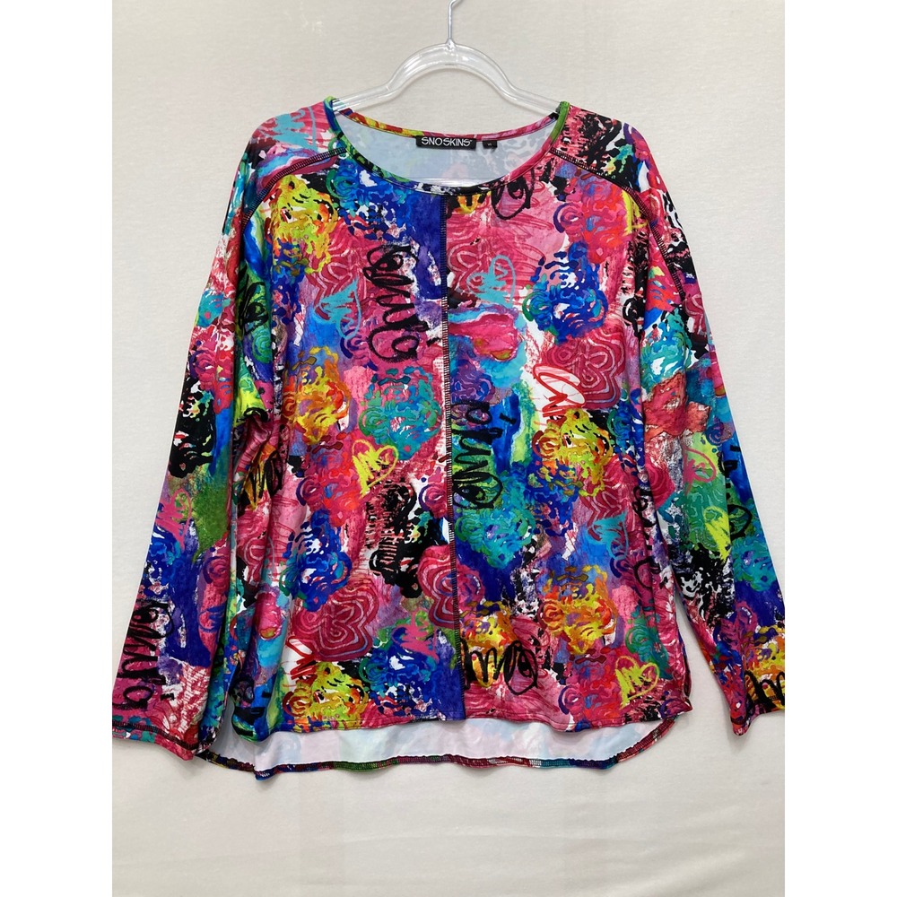 Snoskins Long Sleeve Top XL Multicolor Abstract Graffiti Art To Wear Stretch